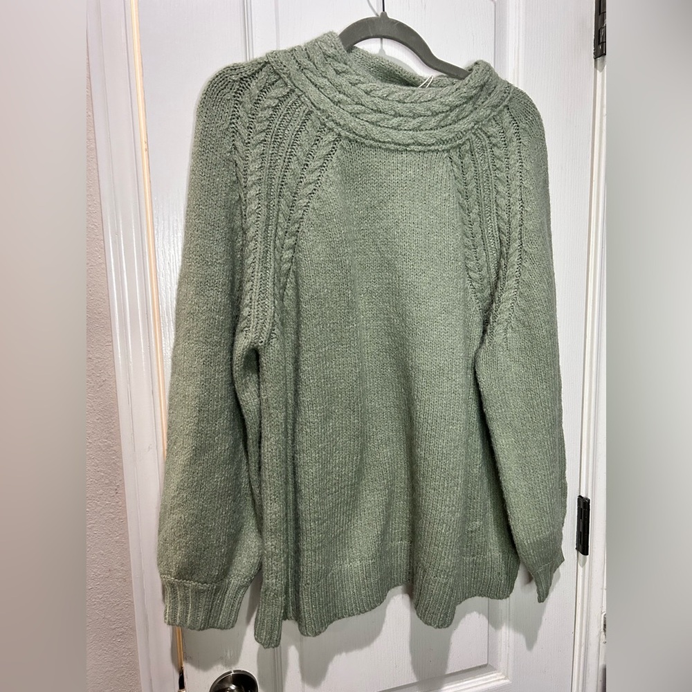 Loveriche Sweater Sage Green Cable Knit Mock Neck Long Sleeve Women Sz 1X NWT